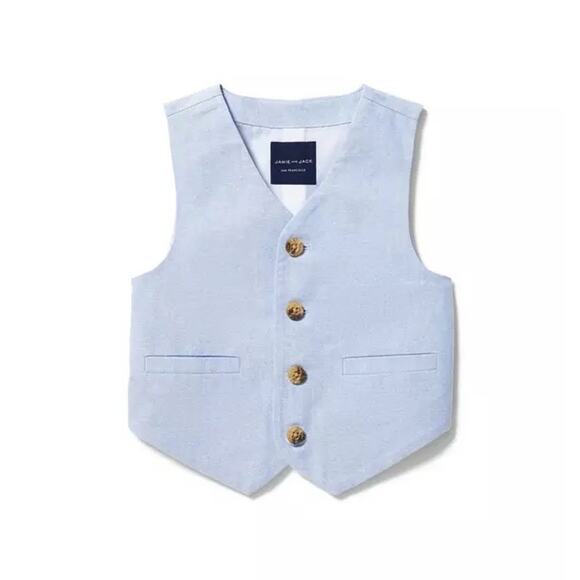 Janie and Jack Oxford Cotton Vest in Zen Blue - Picture 1 of 7